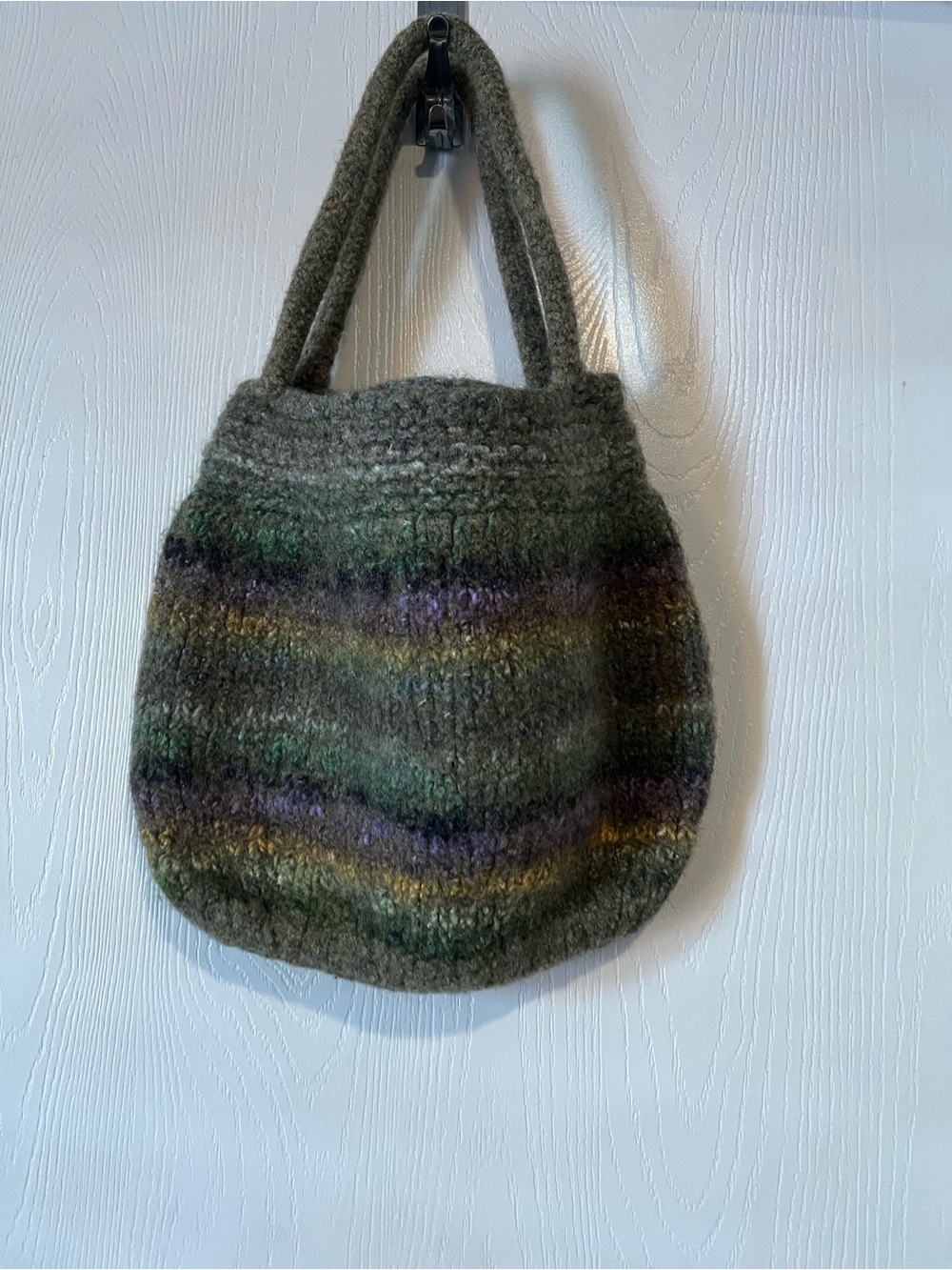 Felted Wool Purse Tote Bag Handmade  Green grey Purple Boho Hippie